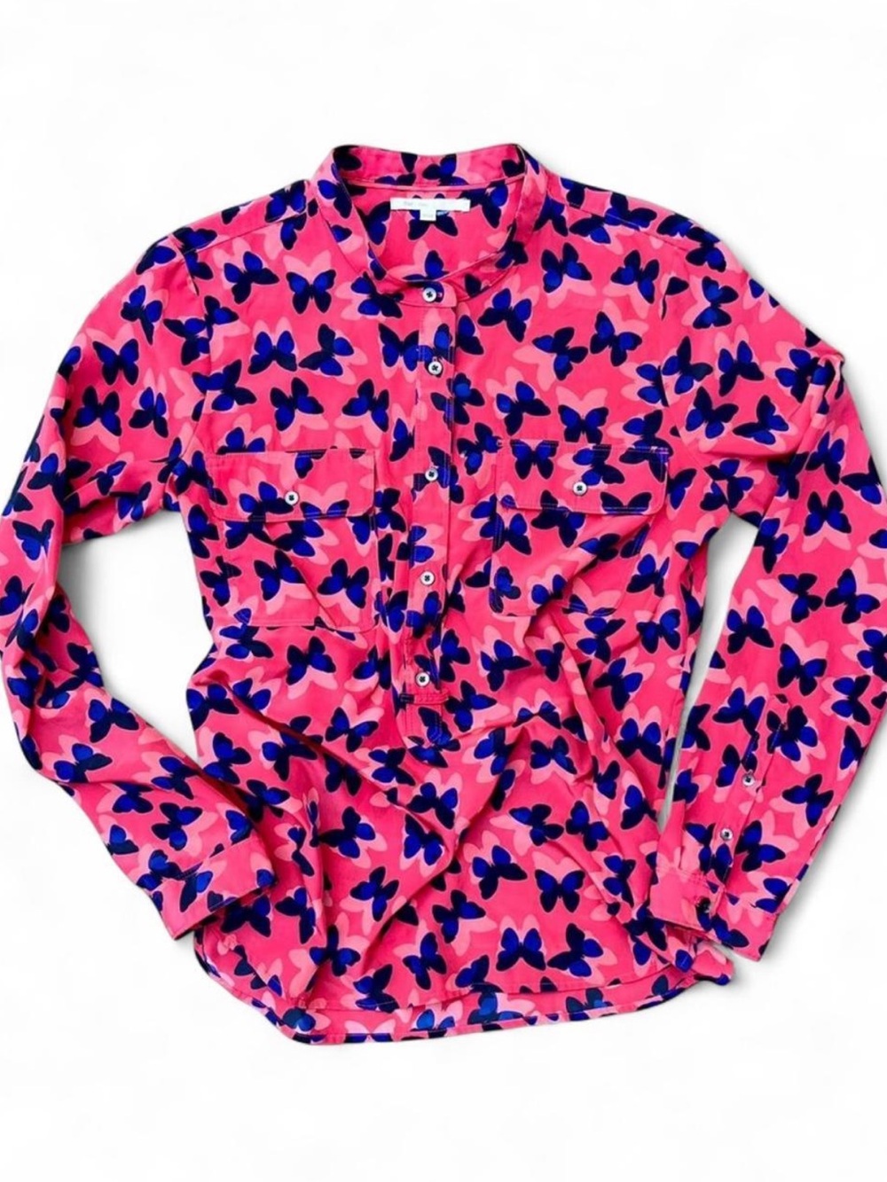 Gap Butterfly Blouse | Button Down Cobalt Blue Neon Pink Coral | SZ S NWOT